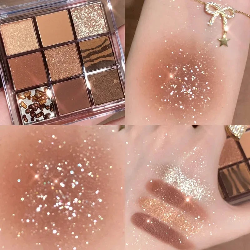 New Nine-color Eyeshadow Palette Rose Pink Color Pearly Matte Glitter Eyeshadow Pallete Shiny Eye Shadow Eye Pigments Qme 05