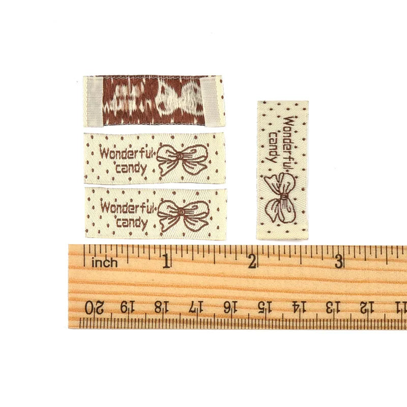 50pcs 41x15mm Mixed 6 Colors Rectangle Bow Dot Pattern Clothes Labels Sewing Supplies DIY Bags Shoes Hats Handmade Fabric c3783 Qme 5