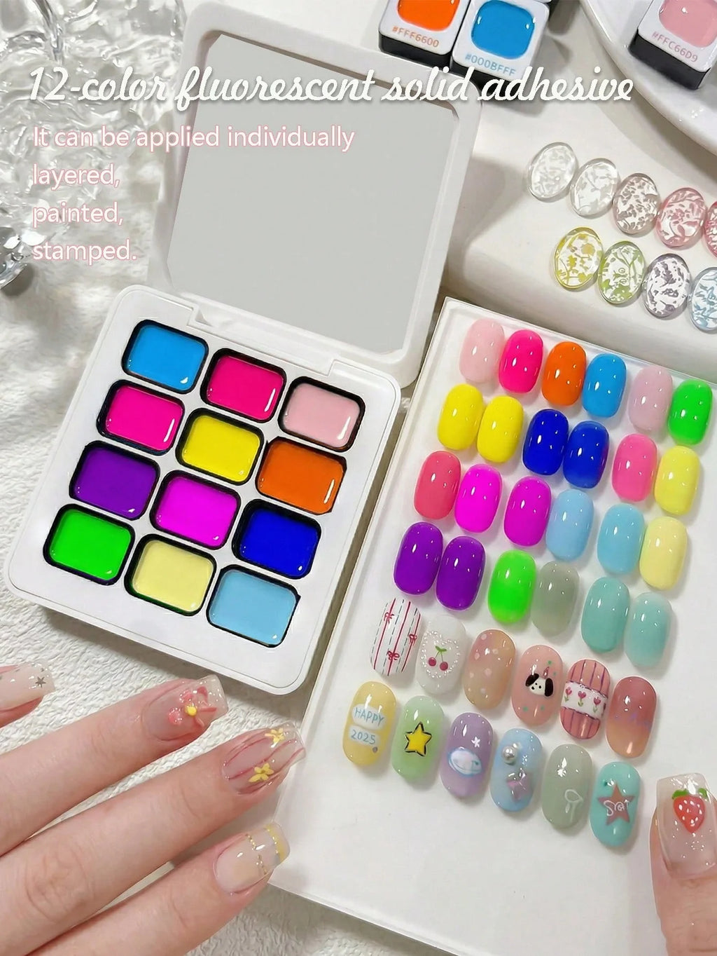 12-color Fluorescent Solid Gel Polish Gradient Blush UV Nail DIY Art Qme