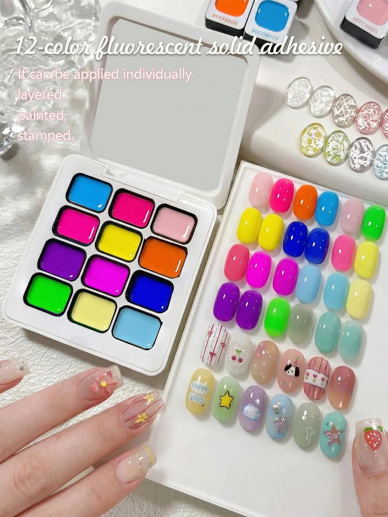 12-color Fluorescent Solid Gel Polish Gradient Blush UV Nail DIY Art Qme