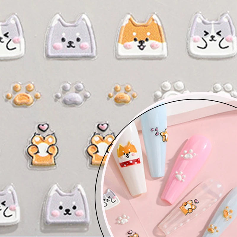 3D Embossed Floral Spring White Flowers Nail Stickers DIY Simple Qme