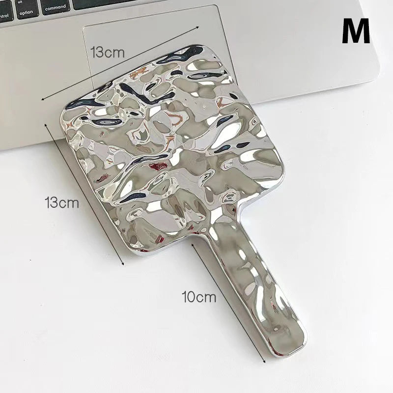 Electroplated Handle Makeup Mirror Portable Round Square Handheld Qme M