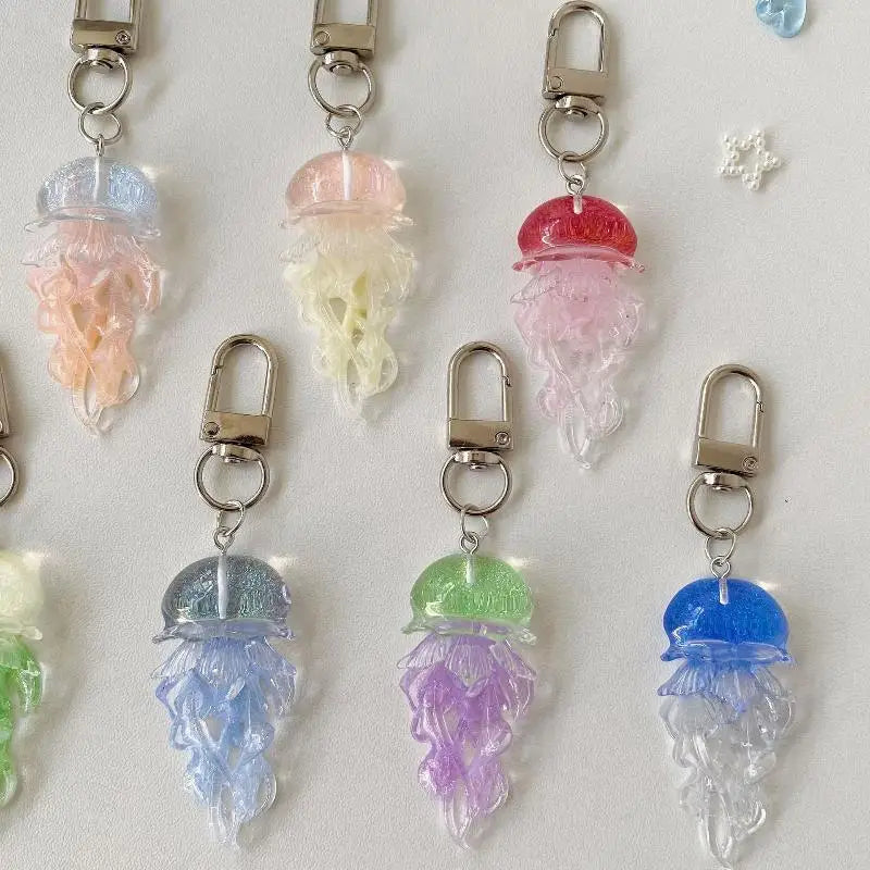 Creative Jelly Color Jellyfish Charm Keychain Y2K Beaded Pendant Phone Chain Car Hanging Decoration Bag Pendants Ornament Gifts Qme