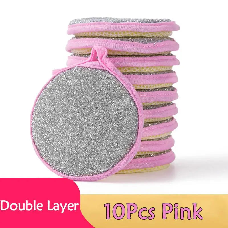 5 Double-sided Dishwashing Sponge Pot Scouring Pad Home Kitchen Qme 10Pcs Pink