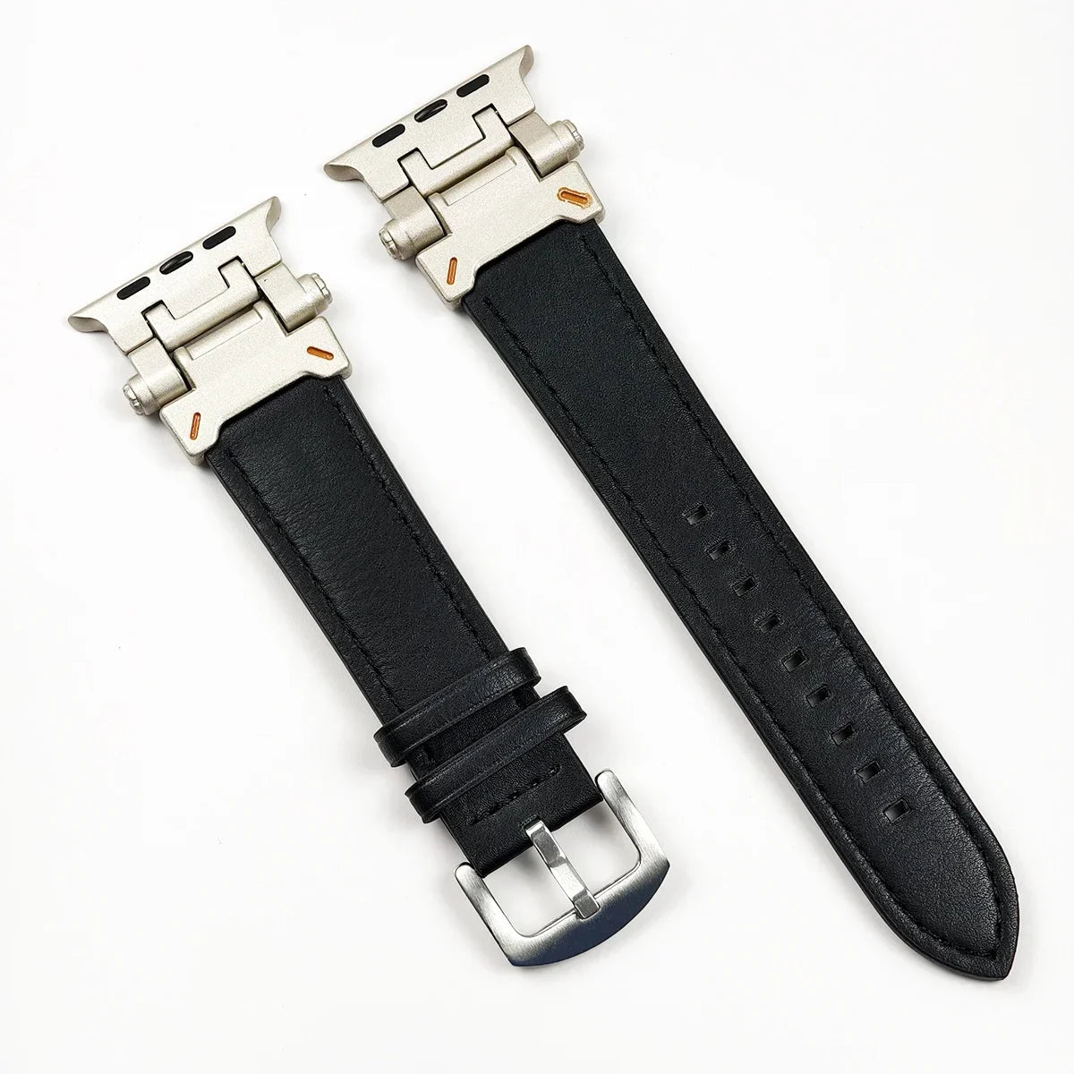 Leather Band for Apple Watch Ultra 2 49mm Men Watchband Strap Correa Bracelet for IWatch series 9 7 8 6 5 4 Se 3 45mm 44mm 42mm Qme Silver-Black 42mm 44mm 45mm 49mm