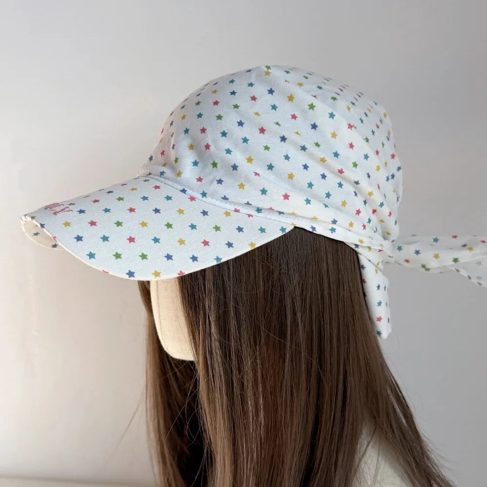 Adjustable Polka Dot Headscarf Cap Star Printed Elegant Colorful Sun Baseball Cap Lightweight Breathable Turban Hat Qme Beige