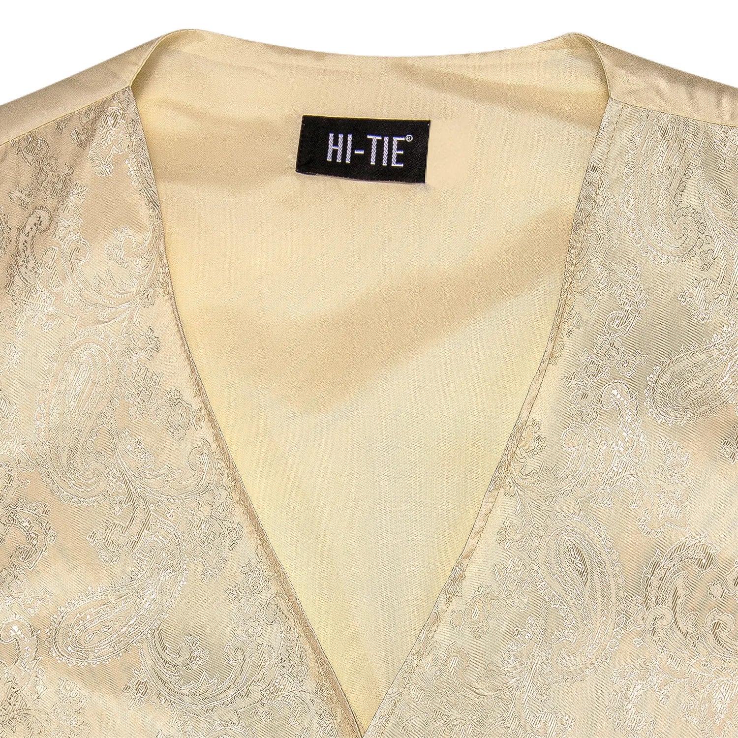 Hi-Tie Silk Mens Suit Vests 4PC Woven Paisley Champagne Waistcoat Tie Pocket Square Cufflink Business Wedding Dress Waist Jacket Qme