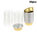 Round Baking Cups Aluminum Foil Wih Lids Reusable Cupcake Desserts Qme 50Pcs Gold