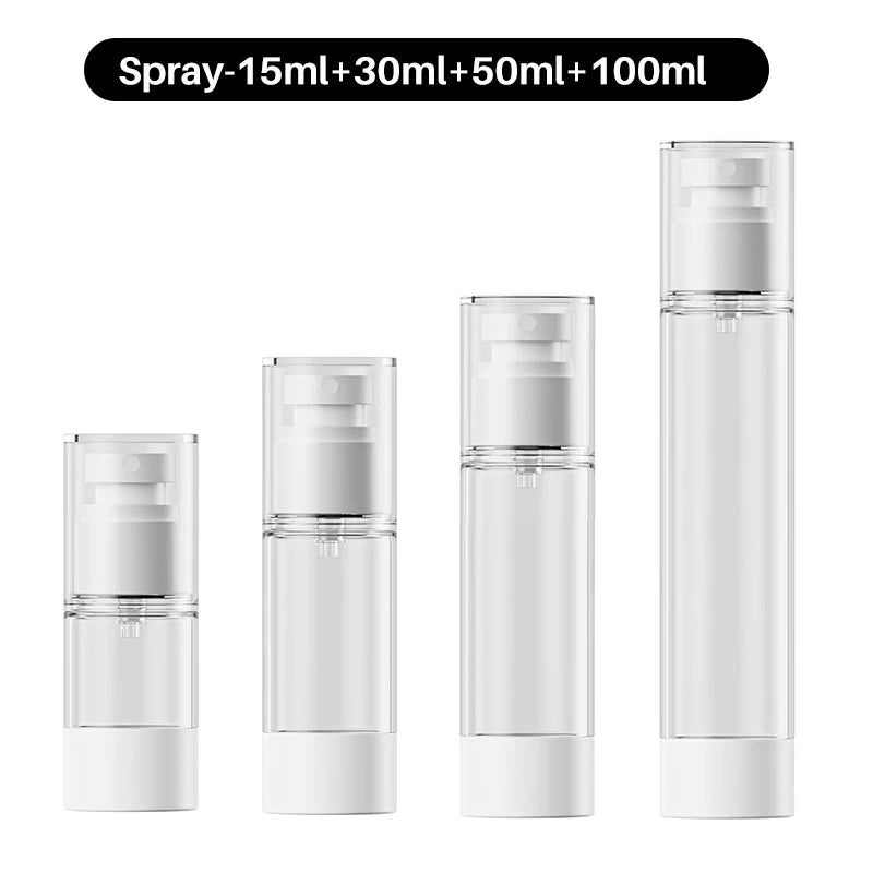15-100ml Airless Pump Bottles Clear Refillable Vacuum Bottle Set Travel Portable Lotion and Spray Dispenser Cosmetic Containers Qme Spray Bottle Set