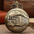 Bronze Big Truck Necklace Quartz Pocket Watch - Vintage Nostalgic Design, Perfect Holiday Gift for Teens Qme bronze
