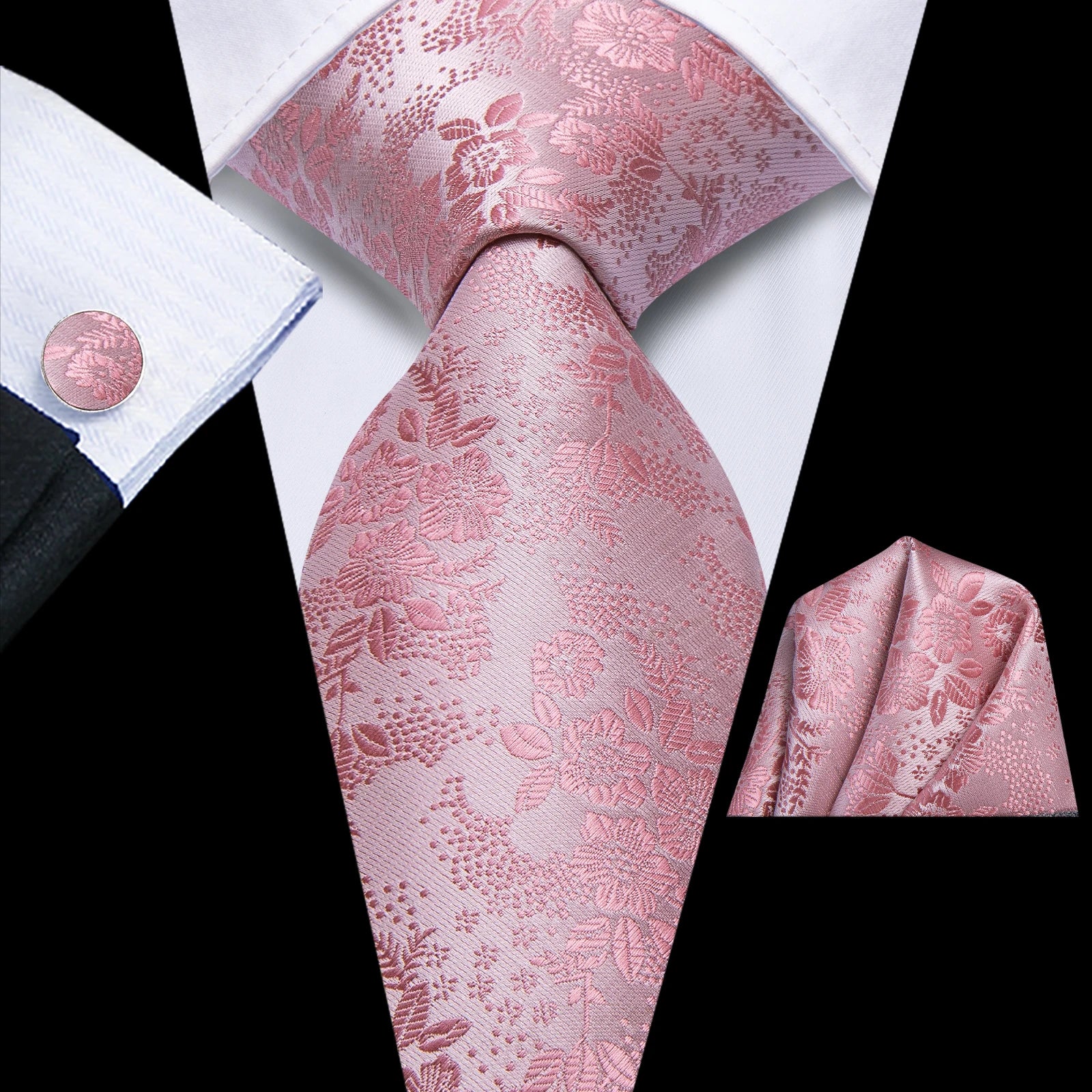 Hi-tie Mens Pink Purple Green Floral Wedding Necktie Handkerchief Qme HT-N-0080
