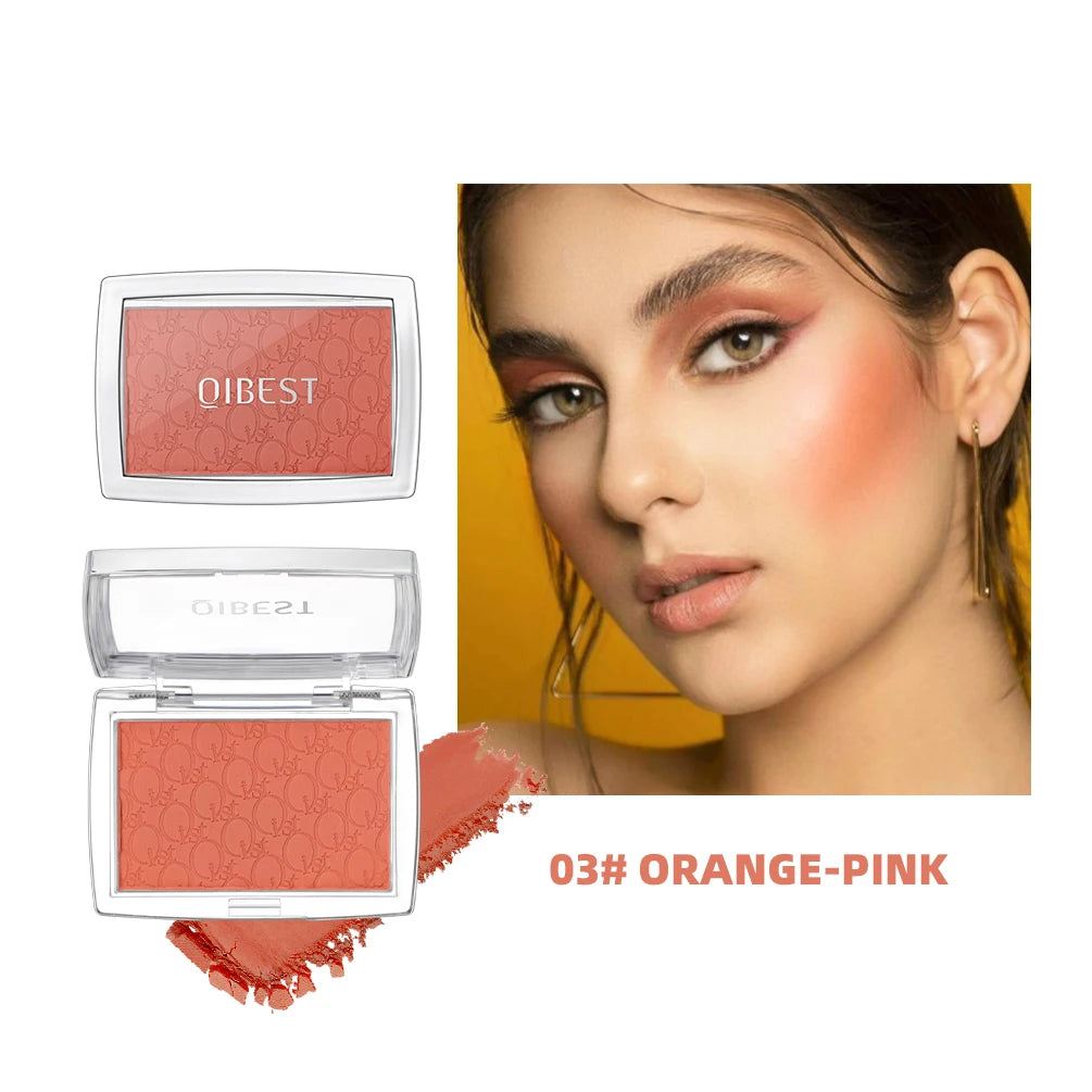 QIBEST New Embossed Blush Peach Pink Orange Tint Makeup Blush Palette Cheek Contour Rouge Long-lasting Face Brightens Blusher Qme 03