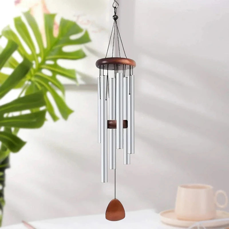 Wind Chime Octagonal Wood Hang Tag 6 Metal Tubes Courtyard Corridor Qme A2