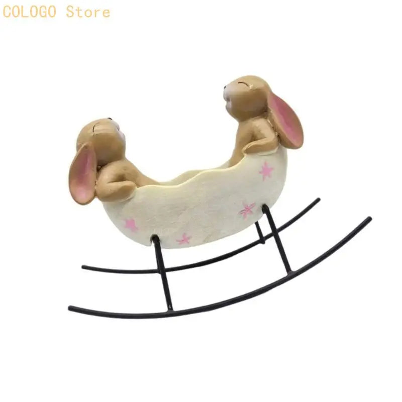 Rabbit Figure Easters Bunnies Eggs Cradle Statue Unique Decorations Qme