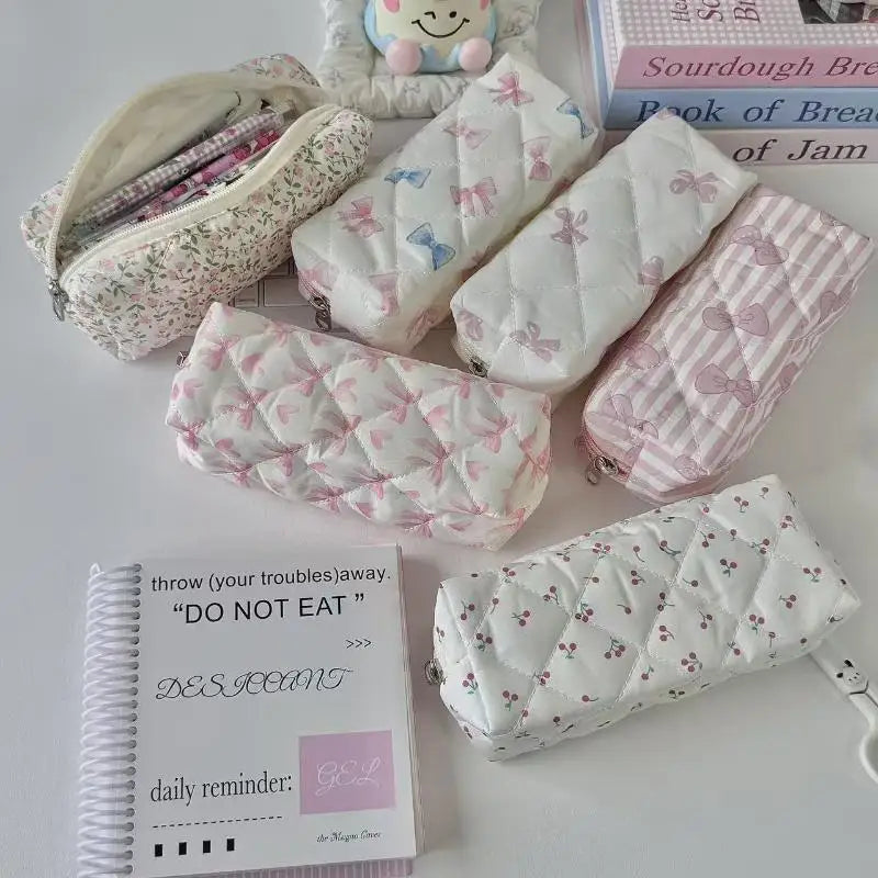 Cute Butterfly Knot Cherry Blossoms Pencil Case Large Capacity Qme