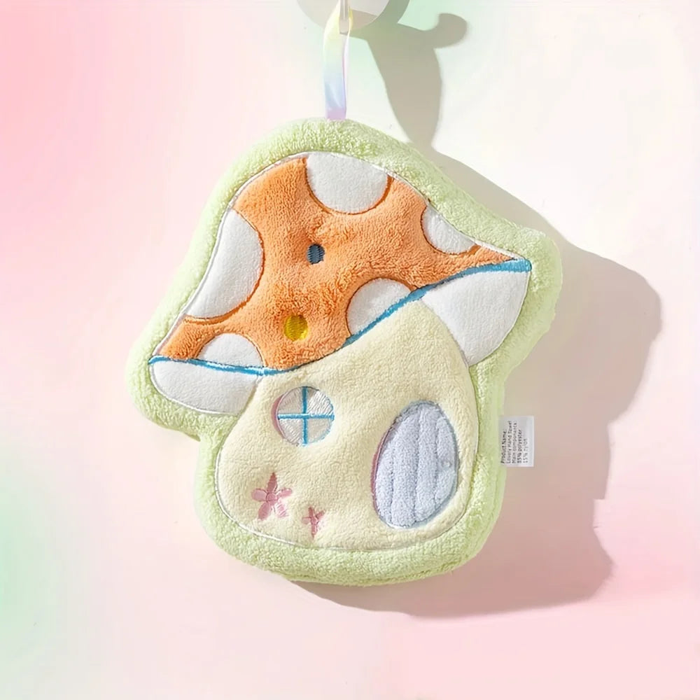 1pc cartoon mushroom hanging hand towel for children, bathroom and home use, soft and absorbent, cute hand towel Qme Light Green
