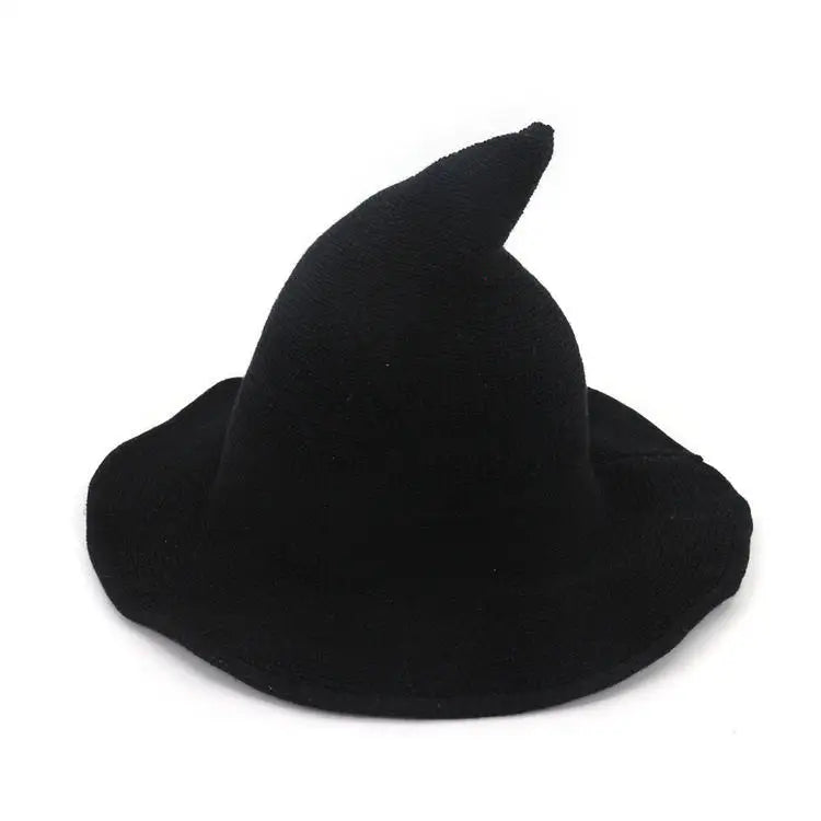 Vintage Halloween Woman Witch Hat Costume Wool Knit Hat Party Coseplay Masquerade Witch Hat Halloween Prop Decoration Qme Black