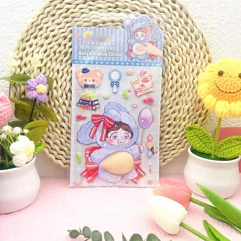 1PC Lovely Animal 3D Stereo Tummy Press Fun Stress Relief Sticker,Rabbit Panda for DIY Craft,Scrapbook,Phone Case Decor Qme