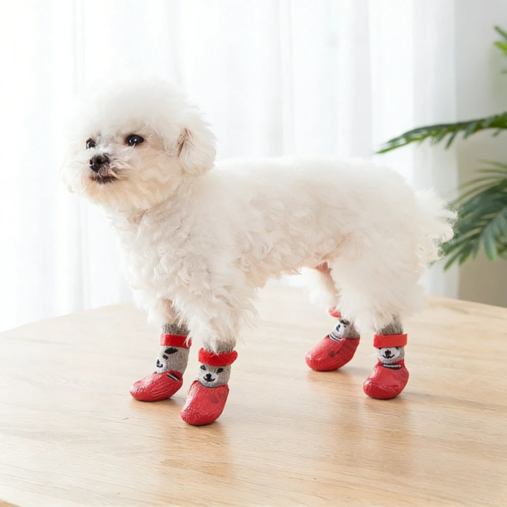 4Pcs/set Anti Slip Dog Socks with Straps Traction Control for Indoor Hardwood Floor Wear Pet Paw Protector for Small Dogs Qme