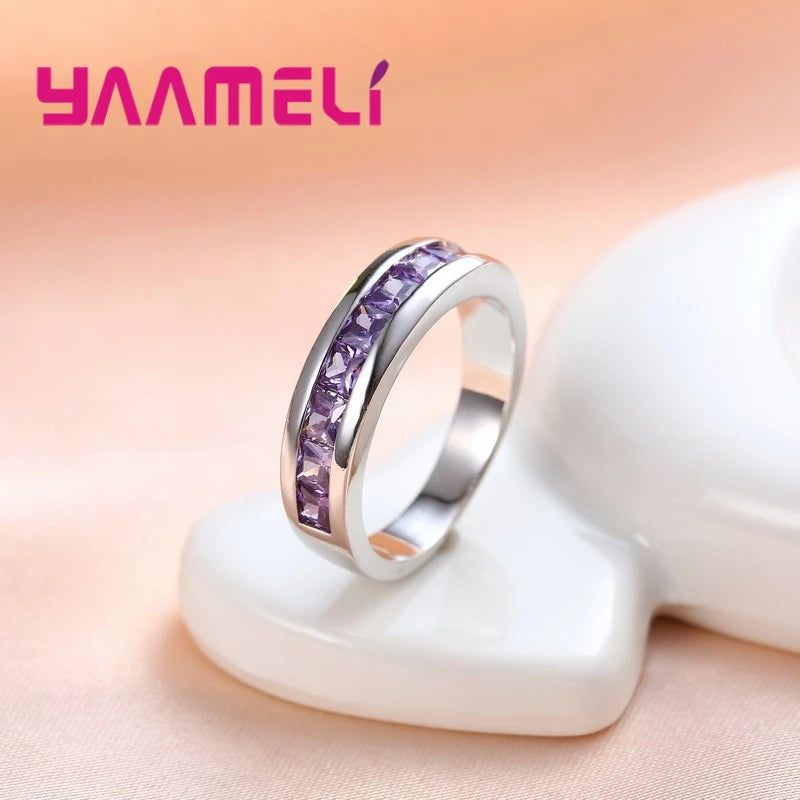 925 Sterling Silver Color Amethyst Promise Ring for Woman Crystal Stone Wedding Engagement Accessories Nice Gift Jewelry Qme