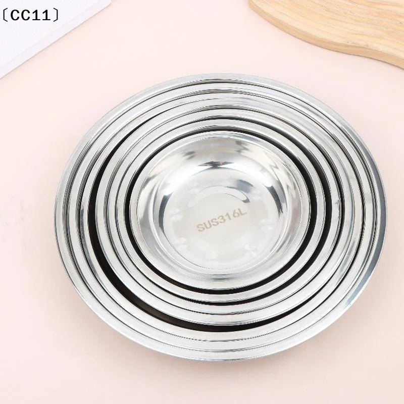 Thickened Stainless Steel Round Plates Polished Shallow Dinner Qme