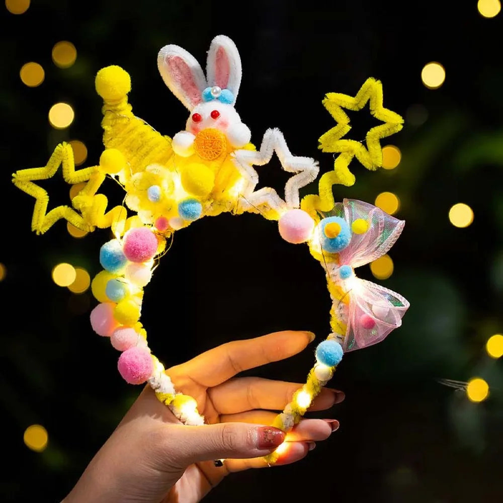 Handmade Bunny Headband Glowing Twisted Stick Rabbit Hair Hoop Easy-to-Make Luminous Glowing Headwear Children Gift Qme Style 2