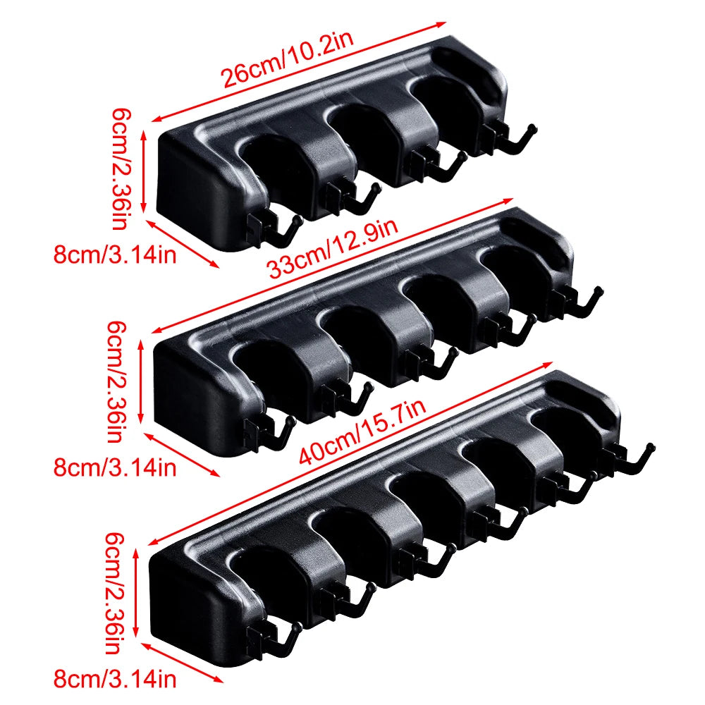 Wall Mounted Mop Holder 3/4 Position Multi-Functional Broom Pendant Shelf Home Kitchen Storage Black Magic Plastic Mop Holder ﻿ Qme