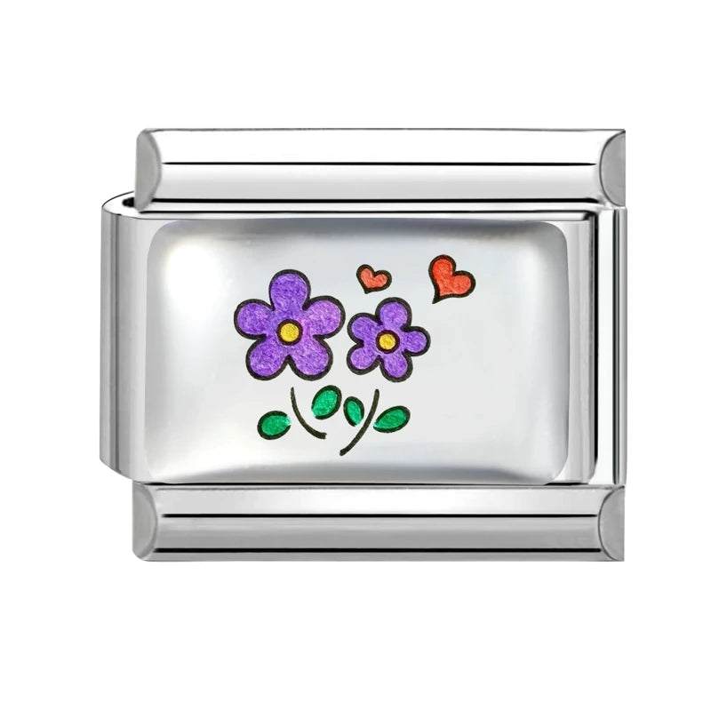 Design Colorful Earth Sun Sunflowers Stainless Steel Link Fit Italian