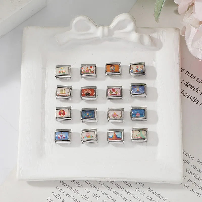 Reciting Scriptures Giving alm Offer flower Queen Sutida's Birthday Fit 9mm Italian Charm Bracelet Stainless Steel DIY Making Qme