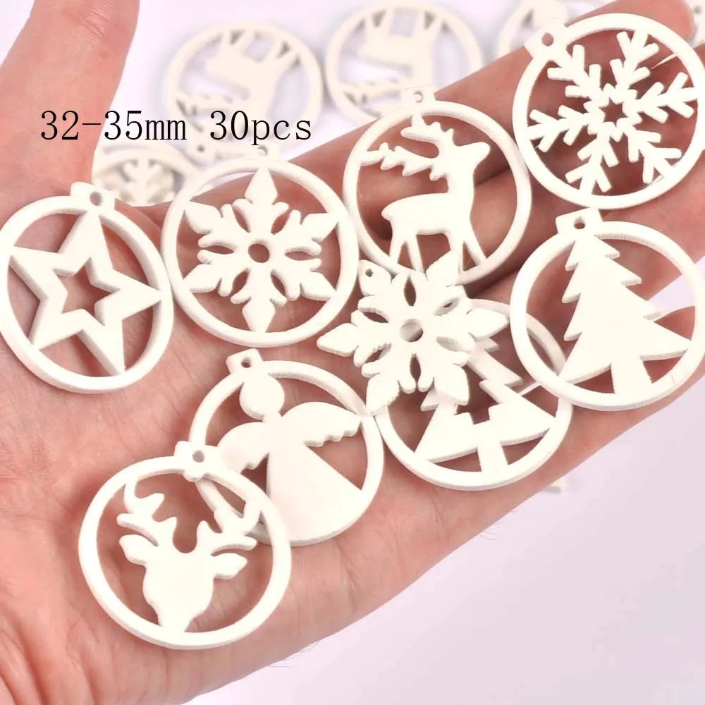 10-50pcs 22-40mm Wood Crafts white christmas trees DIY Scrapbooking For Wooden Ornament Home Decoration Sewing Accessories M2216 Qme 32-35mm 30pcs