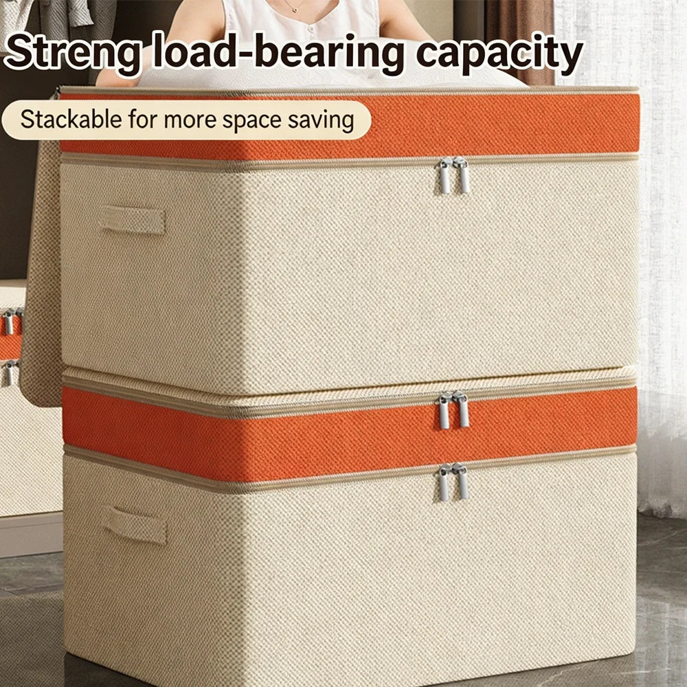 Double-Layer Splicing PU Clothes Storage Box, Large Capacity Quilt & Blanket Organizer for Home Wardrobe Layered Seasonal Use Qme