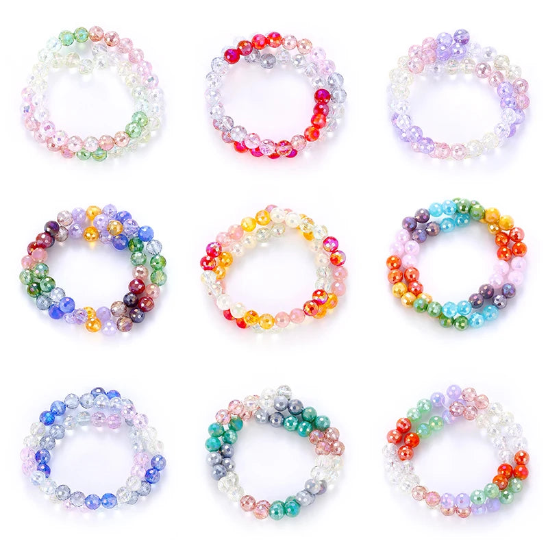 Jewelry Crystal Colorful Faceted Disco Ball Beads 8mm Electroplate Glass Round Loose Beads for Jewelry Making DIY Craft Supplies Qme