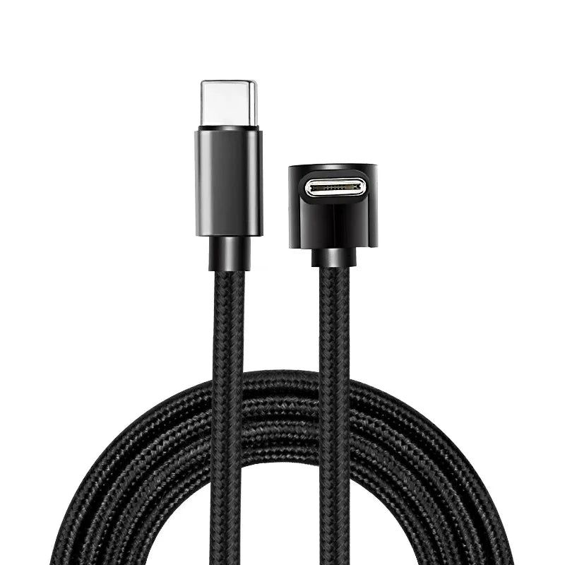90 Degrees Braid 0.25m/0.5m/1m/2m Quick Charger Elbow Type C to Type C Cord PD Cord For iPhone Samsung Xiaomi Charging Cord Wire Qme Black Single 1m
