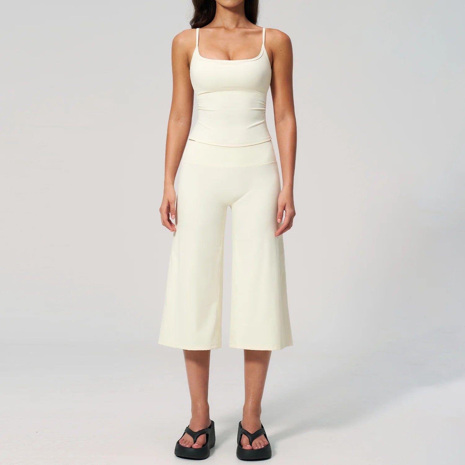 A Summer Yoga Set 2 Pieces Women Tracksuit Workout Clothes Sports Outfits High Waist Fitness Sports Suit Female Gym Clothes Qme Cream White L