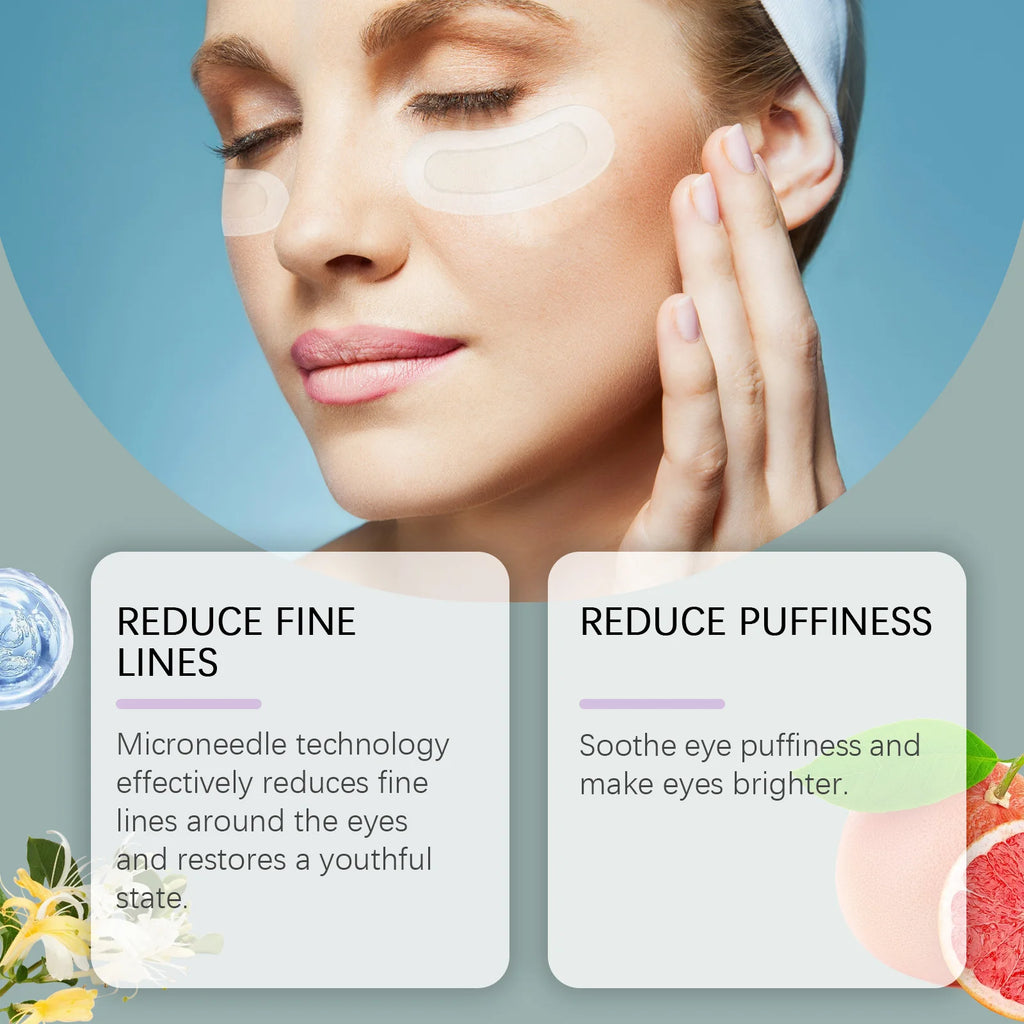 0.25mm Hyaluronic Acid Dissolving Microneedle Eye Patches Hydrogel Eye Mask for Wrinkles Dark Circles Puffiness Anti-Aging Qme