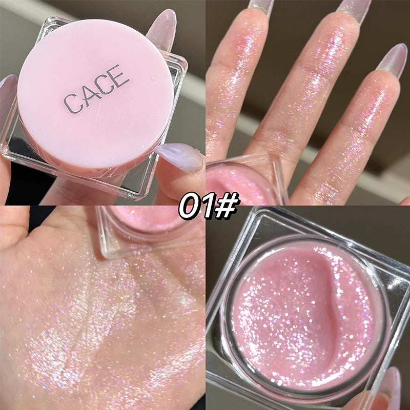 CACE Diamond Sparkle Highlighter Cream Monochrome Shimmering Pearl Silver Face Contour Brighten Makeup Glitter Highlight Gel Qme 01