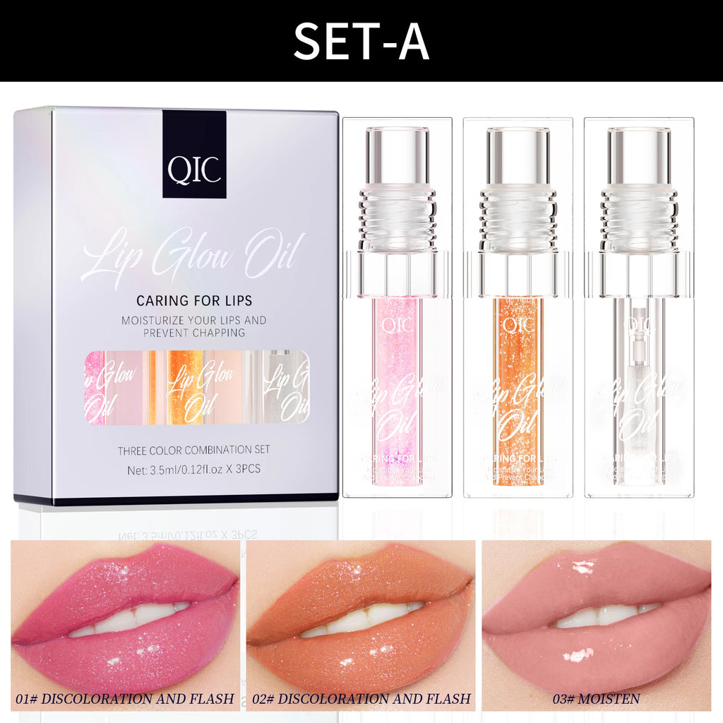 3 pcs Fine Sparkling Lip gloss set - Easy to color, non-stick，non-fading, moisturizing & shiny lip gloss set, a gift for ladies Qme Q928A