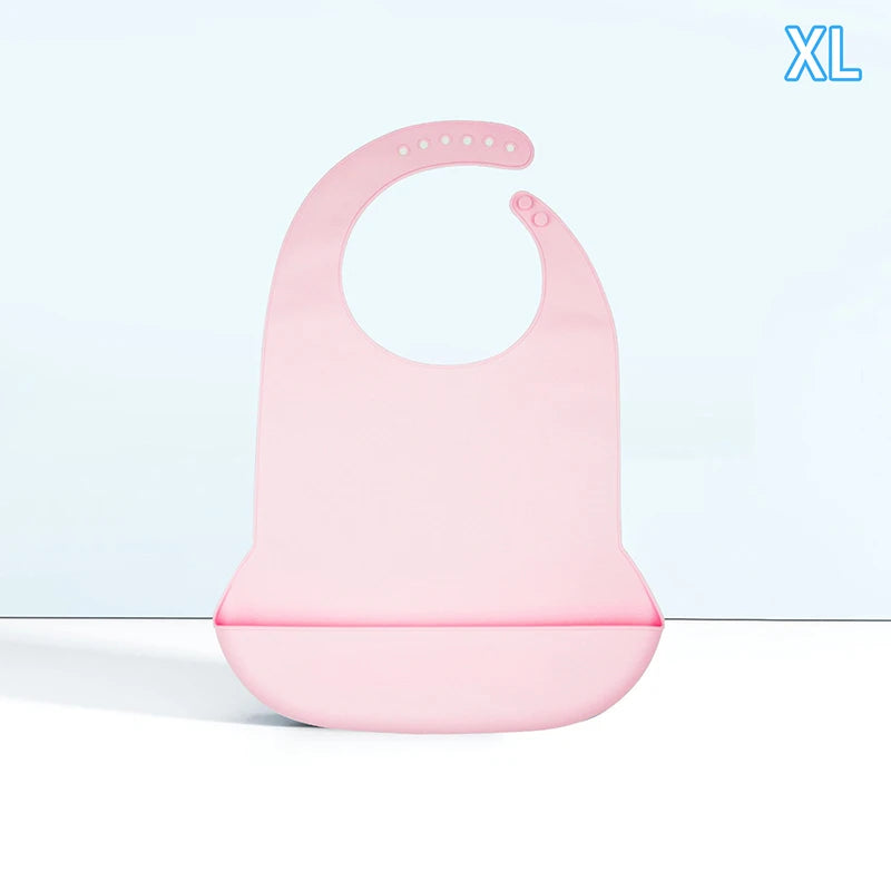 Silicone Bib Protector Waterproof Adult Mealtime Anti-oil Disability Qme XL Pink