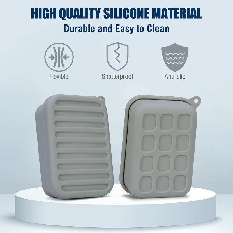 Portable Silicone Travel Soap Case Leak Proof Drainage Lid Layer Qme