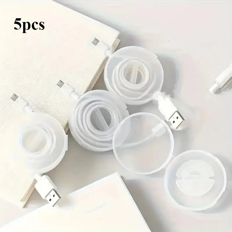 5pcs telescopic cable storage - transparent circular plastic USB charging cable winding tube, anti winding, suitable for travel, Qme 5pcs