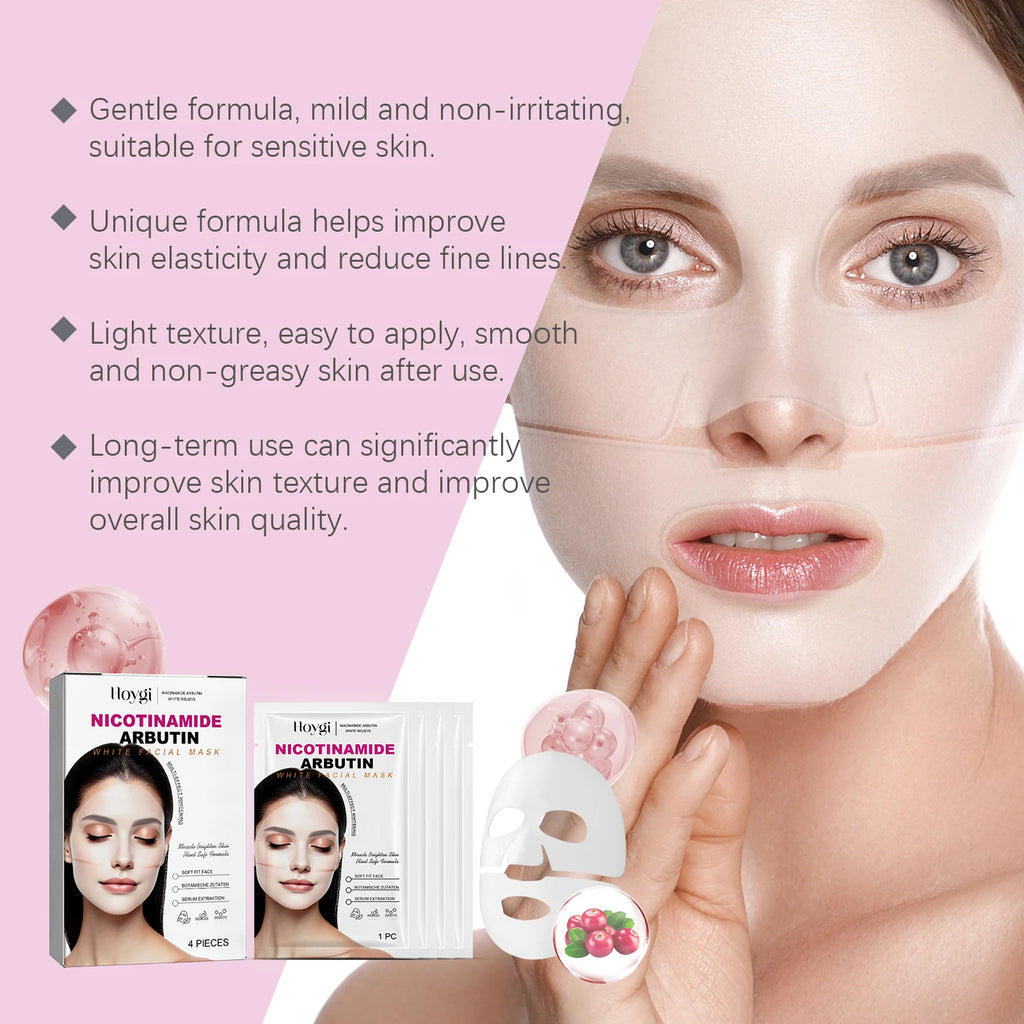 Niacinamide Arbutin Hydrating Mask Deep Hydrating Shrink Pores Firming Refreshing Brightening Facial Sheet Mask for Glowing Skin Qme
