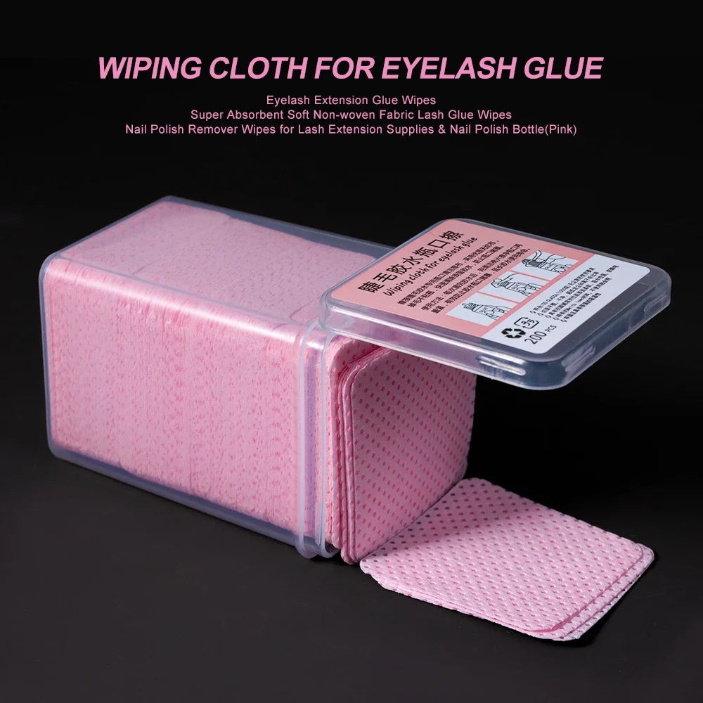 200Pcs Pink Lint-Free Nail Polish Remover Wipes UV Gel Glue Nail Polish Removal Cotton Pads for Makeup Manicure Cleaning Tools Qme