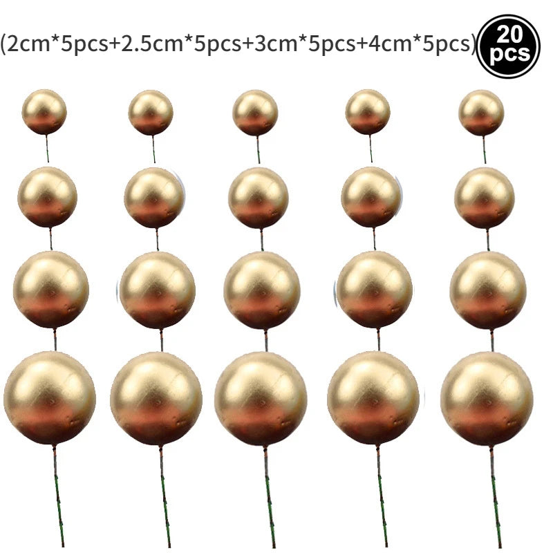 20Pcs Cake Topper Gold Silver Ball Happy Birthday Cake Topper DIY Cupcake Flag Wedding Christmas Ball Decor Birthday Decoration Qme 20pcs-Gold