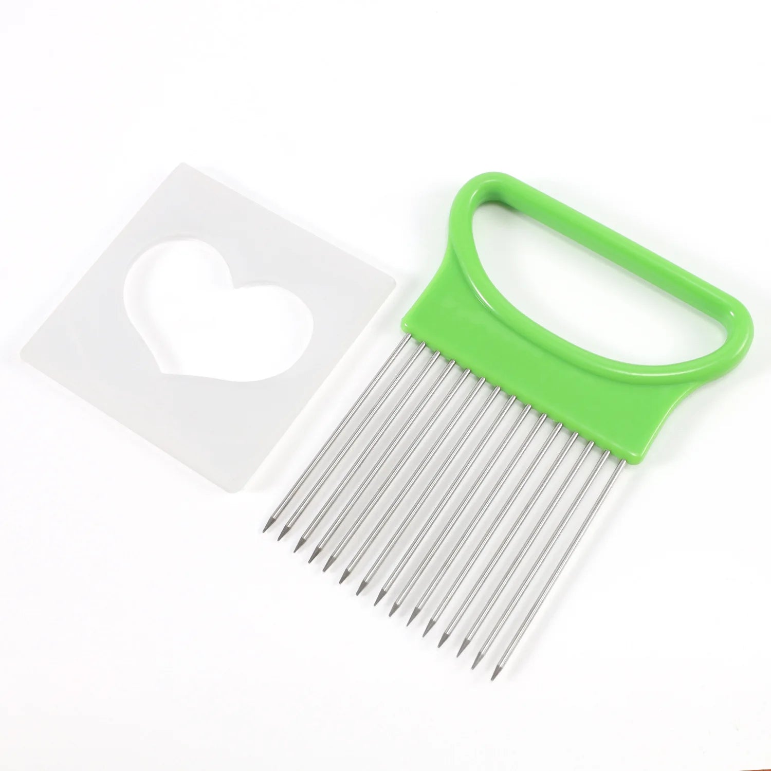 1Pc Effortlessly Slice Onions Colorful Onion Slicer Kitchen Stainless Steel Potato Chip Onion Holder for Vegetable Tomato Eggs Qme green-1pcs