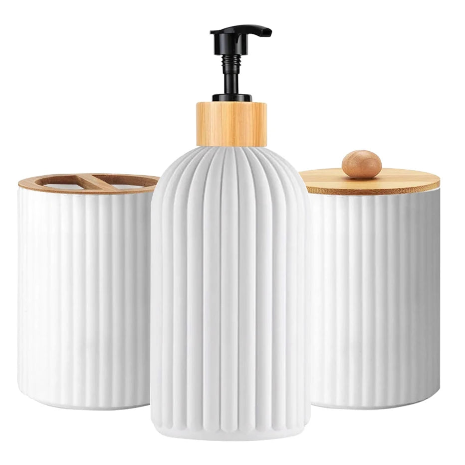 Bathroom Countertop Container Hand Soap Dispenser Cotton Ball Storage Box Toothbrush Holder Home Decoration Organizer Qme 3pcs-white
