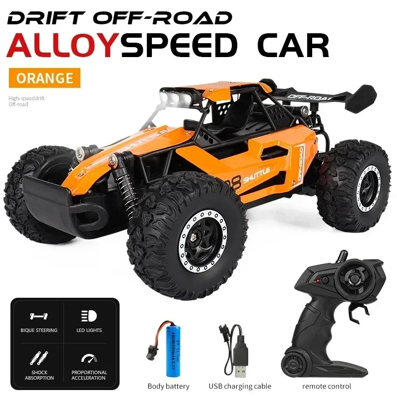 RC Car 2.4Gh Model With LED Lights 2WD High Speed Off-road Remote Control Climbing Vehicle Outdoor Cars Drift Kid Toys Boys Gift Qme Orange