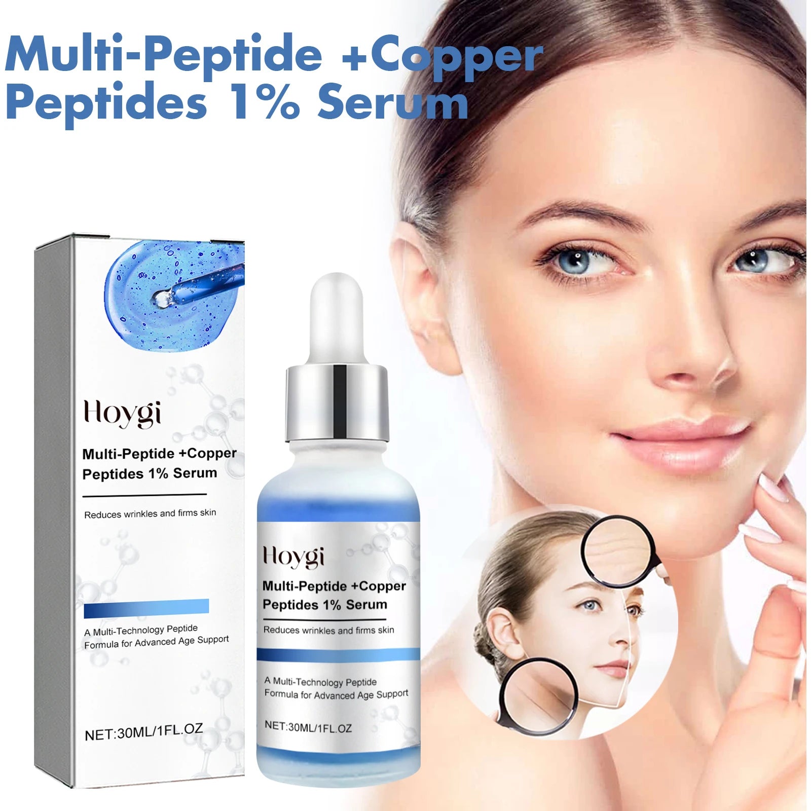 Blue Copper Peptide Serum Anti Wrinkle Shrink Pores Skin Care Rejuvenation Hyaluronic Acid Brightening Spot Moisturizing Serum Qme