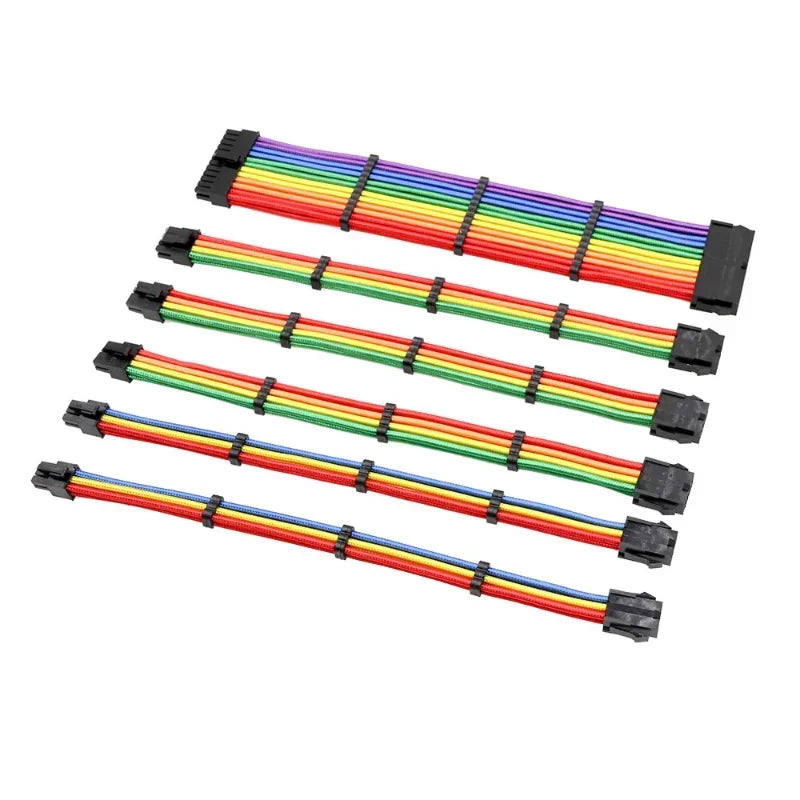 New ATX Standard 24Pin 8Pin Power Cord Adapter Converter Vga Line Graphics Card 6+2pin Rainbow Cotton Mesh Woven Extension Cord Qme