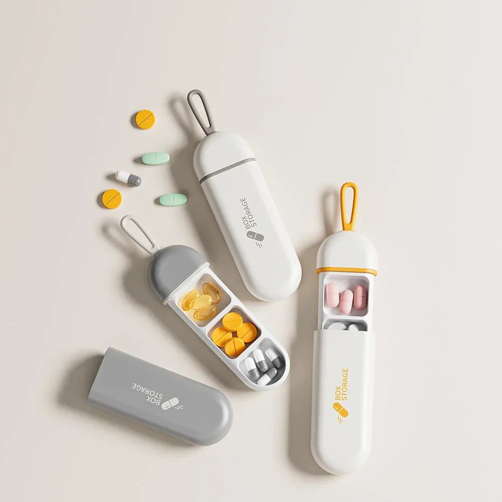 Portable Colorful 3 Spaces Medicine Case Health Care Container Pill Qme