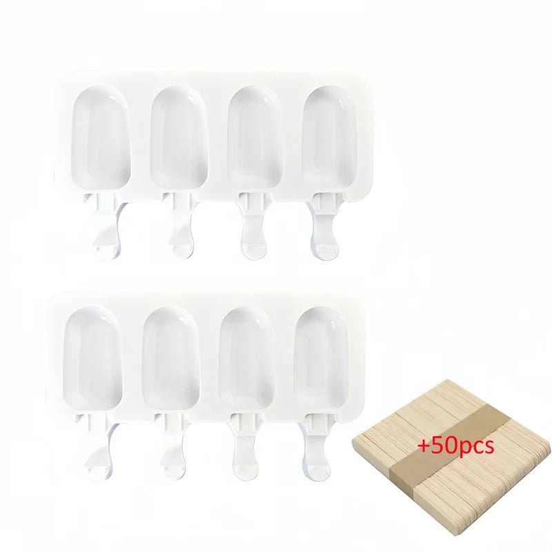 4-hole Silicone Popsicle Mold Homemade Ice Cream Juice Popsicle Mold Household Homemade Popsicle Mold Tray Qme mould 2pcs